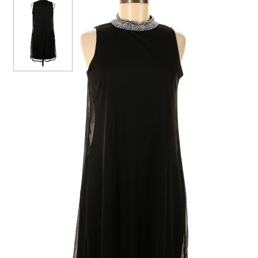Nik and Nash, made in USA, black after 5 dress with sheer layer and beaded neck